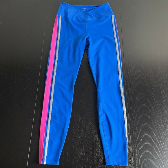 Year of Ours Womens S Blue V-Waist Athletic Leggings w/Side Stripe - Picture 2 of 7